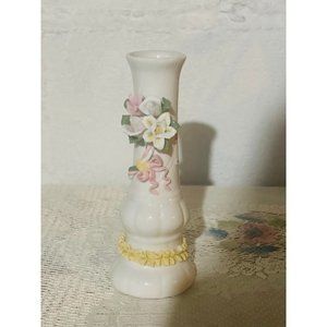 Vintage Bisque Raw White Bud Vase Porcelain Applied Capodimonte Style Flowers